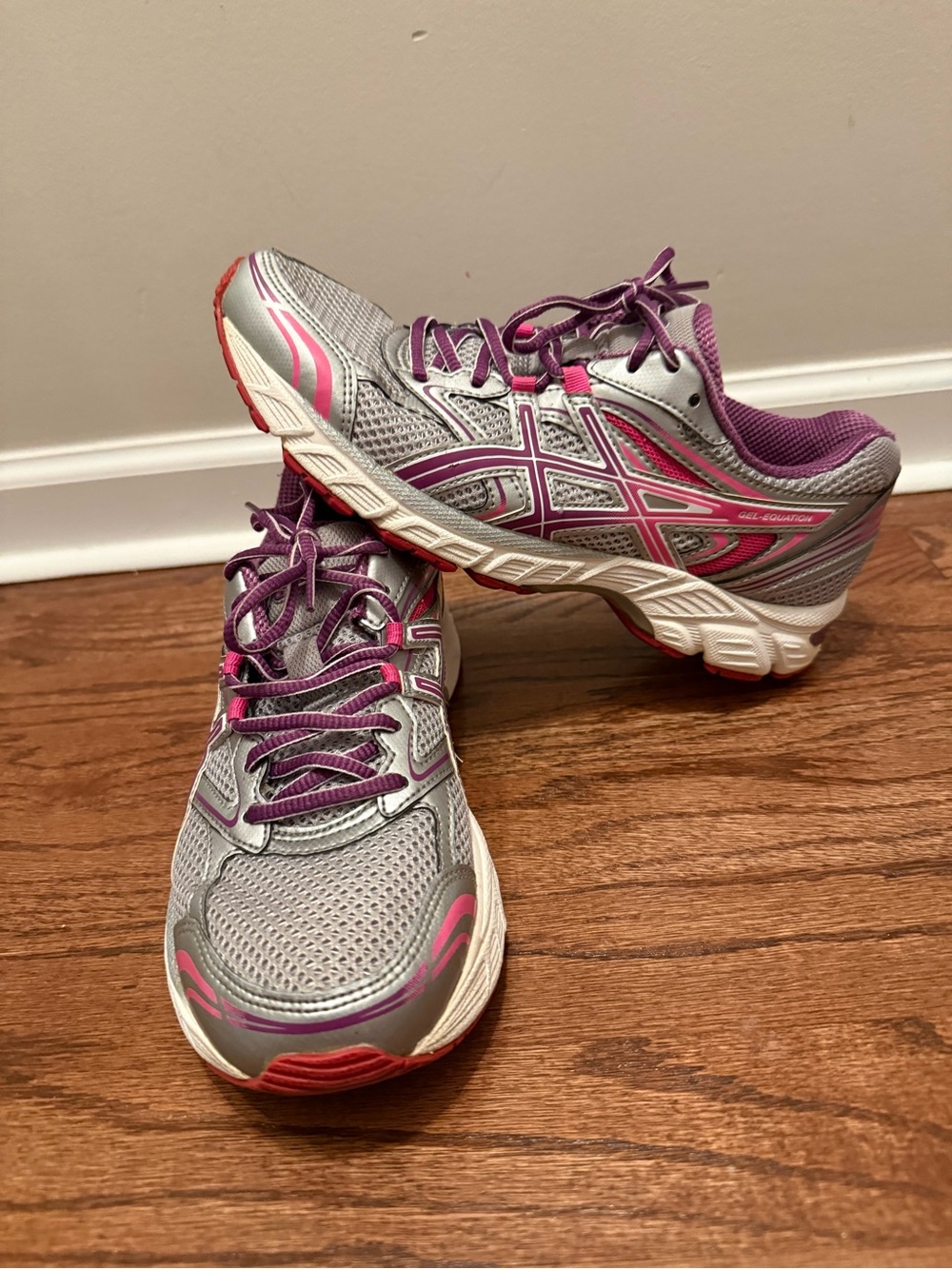 Asics Gray and Purple Women's Athletic Running Shoes with Pink Accents